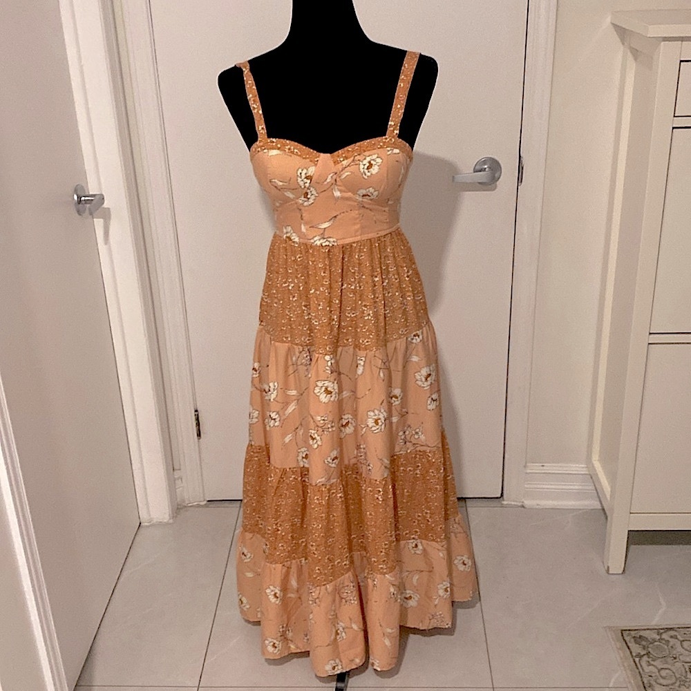Floral Tiered Maxi Dress in Peach